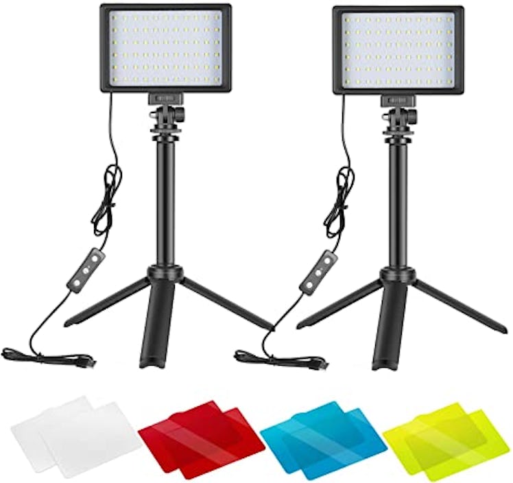 Neewer Dimmable LED Video Light With Adjustable Tripod Stand & Color Filters (2-Pack)