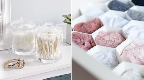 A Set Of Clear Containers And Soft, Collapsible Boxes To Divide Up Drawers On Amazon