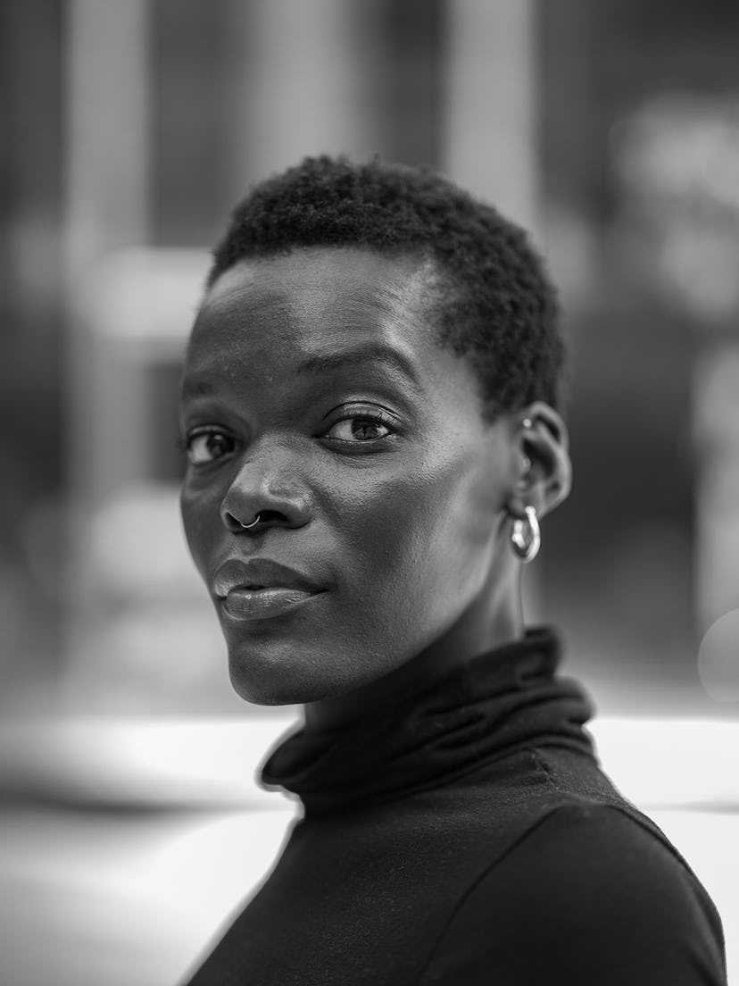 portrait of sheila atim in black and white