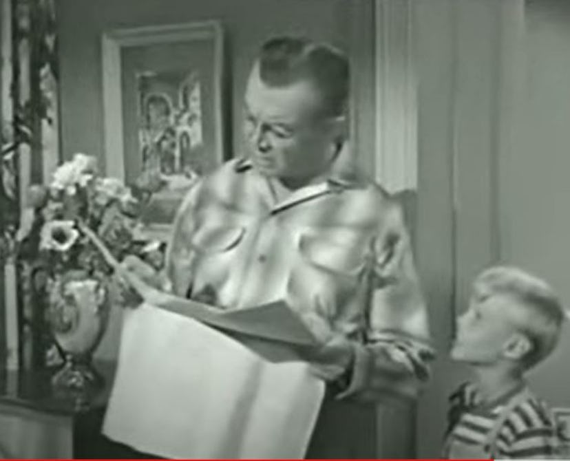 Actors Herbert Anderson and Jay North as Mr. Wilson and Dennis on 'Dennis The Menace.' 