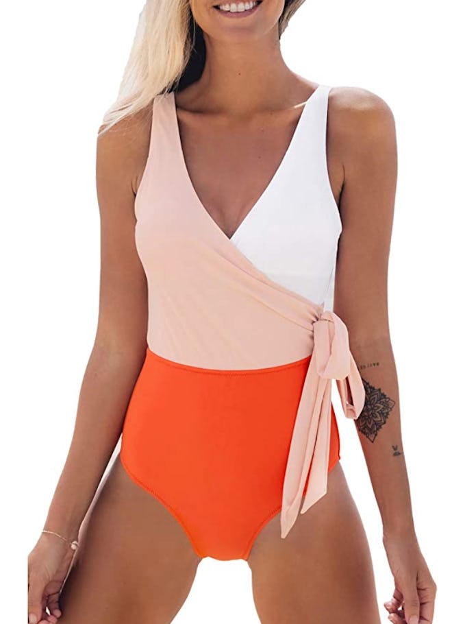 CUPSHE Color Block Wrap Swimsuit