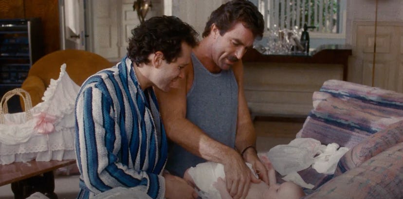 Tom Selleck stars in the 80's comedy, '3 Men and a Baby.'