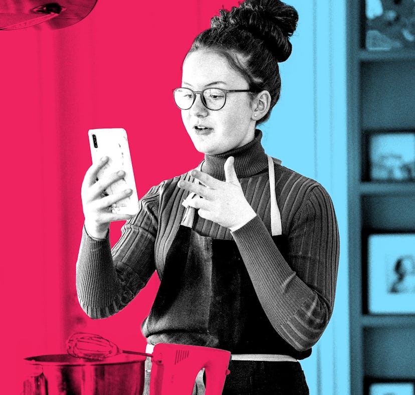 Young woman taking a picture of the trendiest, most viral TikTok recipes of all time.