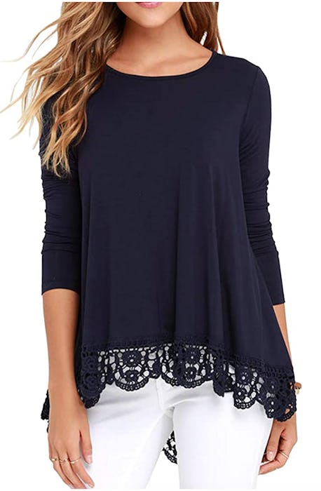 QIXING Lace Trim A-Line Tunic