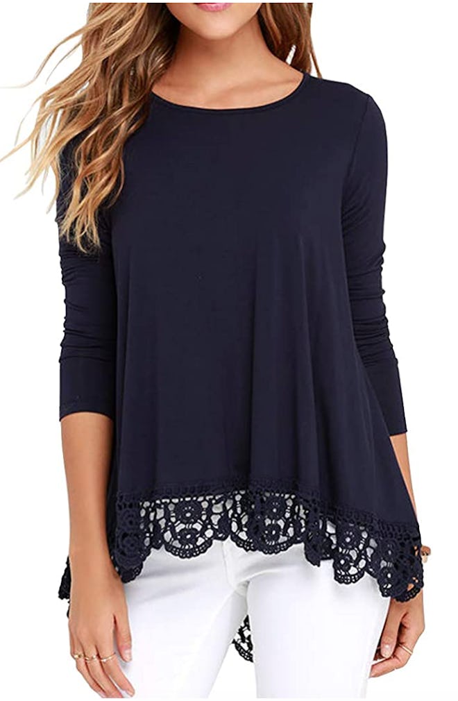 QIXING Lace Trim A-Line Tunic