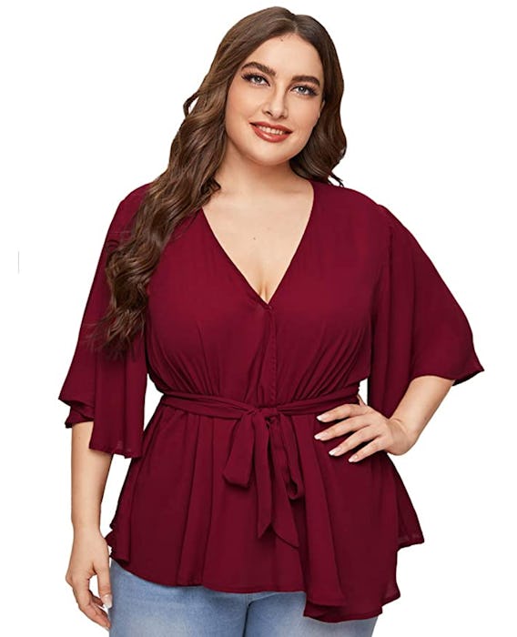 Romwe Peplum Wrap Top