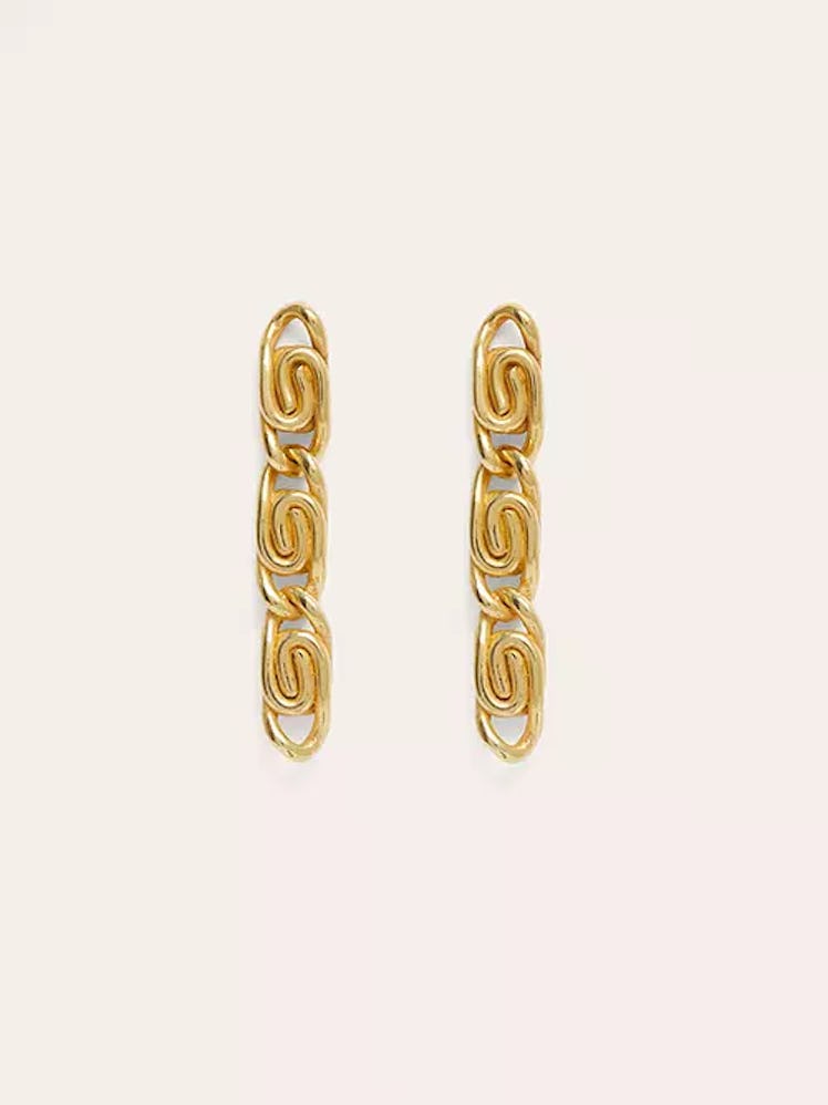 Yam NYC's gold dangly Vanessa Drop earrings. 