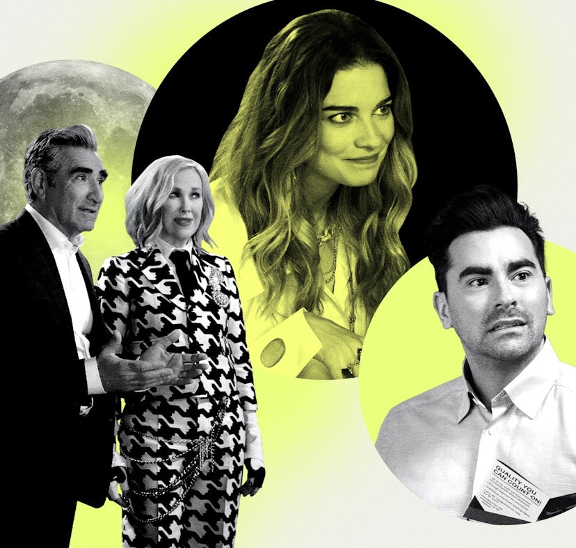 'Schitt's Creek' characters Johnny, Moira, Alexis, and David