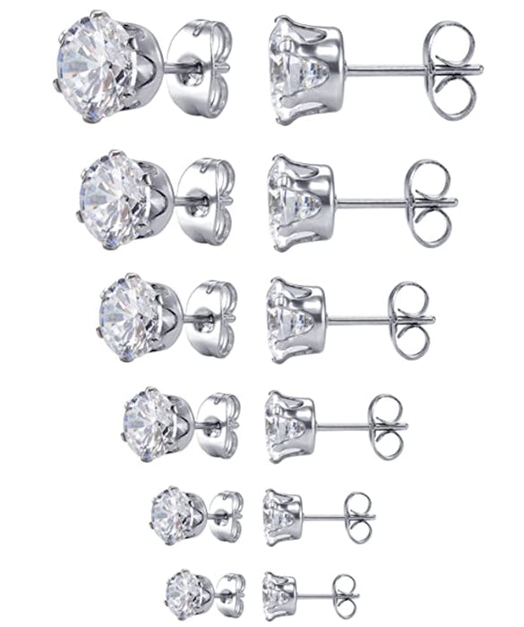 Jstyle Jewelry Clear Cubic Zirconia Stud Earring (6 Pairs)