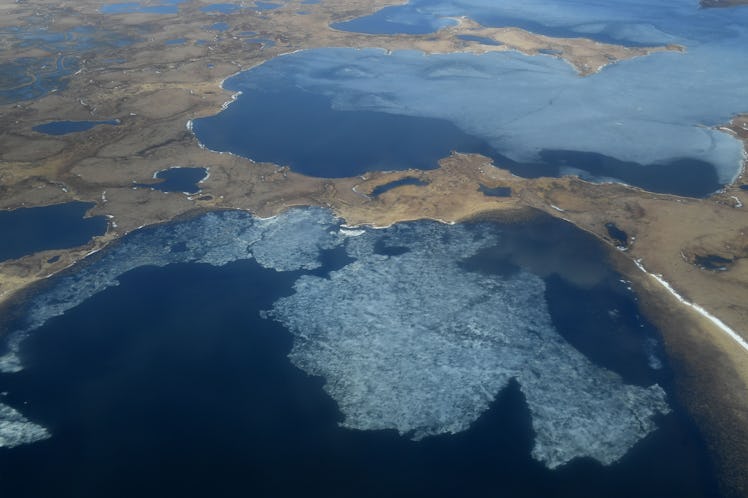 Aerial view of melting permafrost