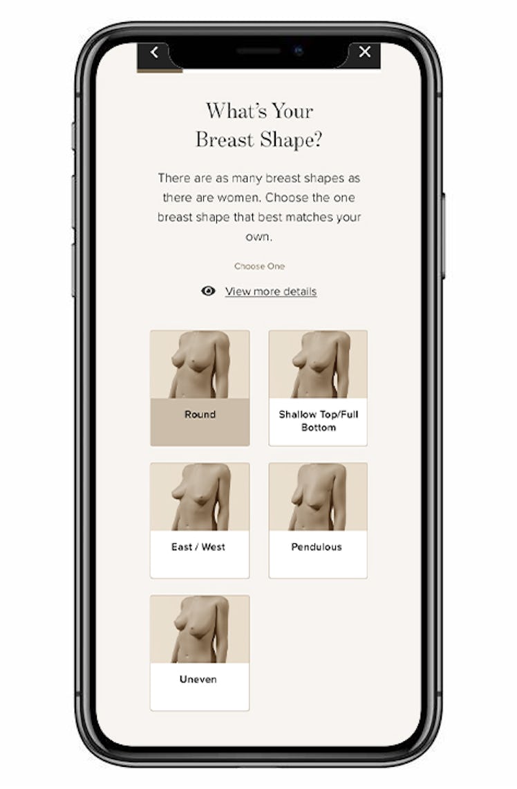 A screenshot of the "what's your breast shape?" question from Wacoal's mybraFit app.