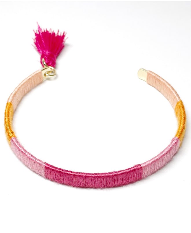 Gold-Tone Tassel Charm Color-Block Thread-Wrapped Bracelet