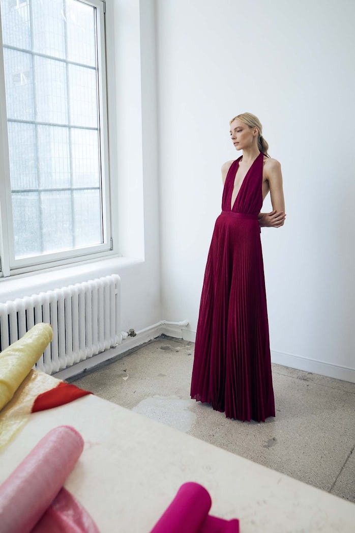 A model in a Halston gown