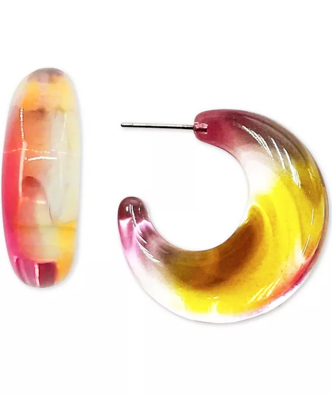 Medium Color Swirl C-Hoop Earrings, 1.14"