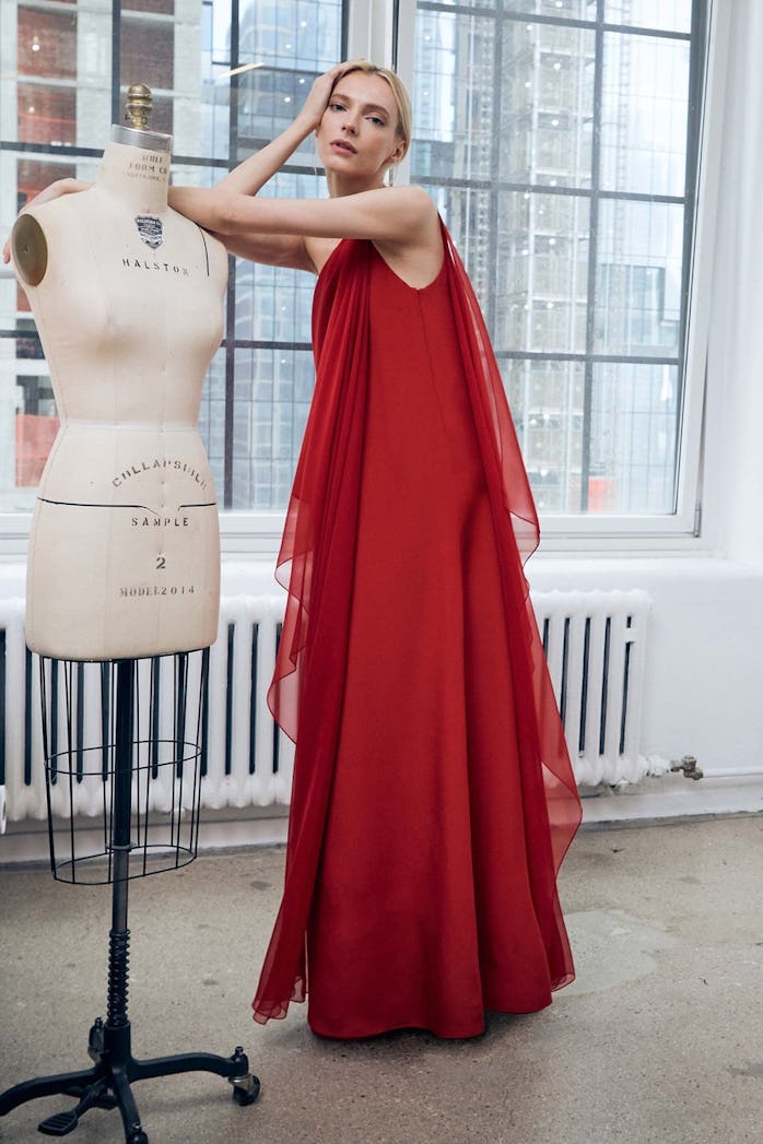 Halston gown worn by a model.