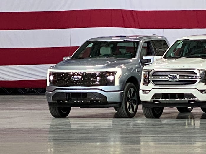 Ford's all-electric F-150 made an appearance at a speech held by President Biden promoting electric ...