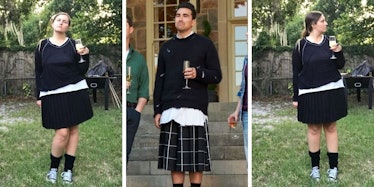 I tried dressing like David Rose from 'Schitt's Creek' in a skirt, sweater, and Converse shoes