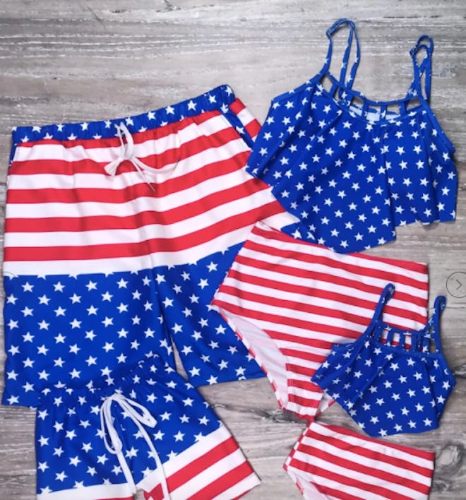 Flag Red & Blue Patriotic Matching Family Swimsuits