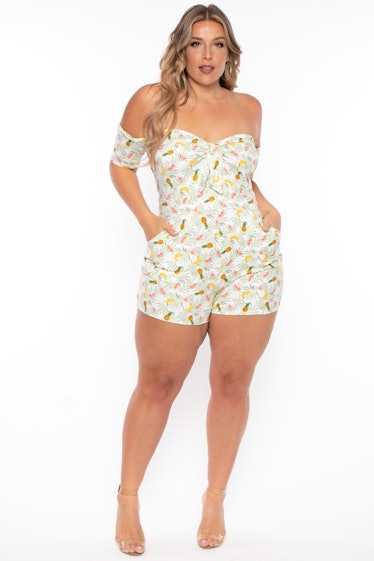 Plus Size Pineapple Tie-Front Rompers