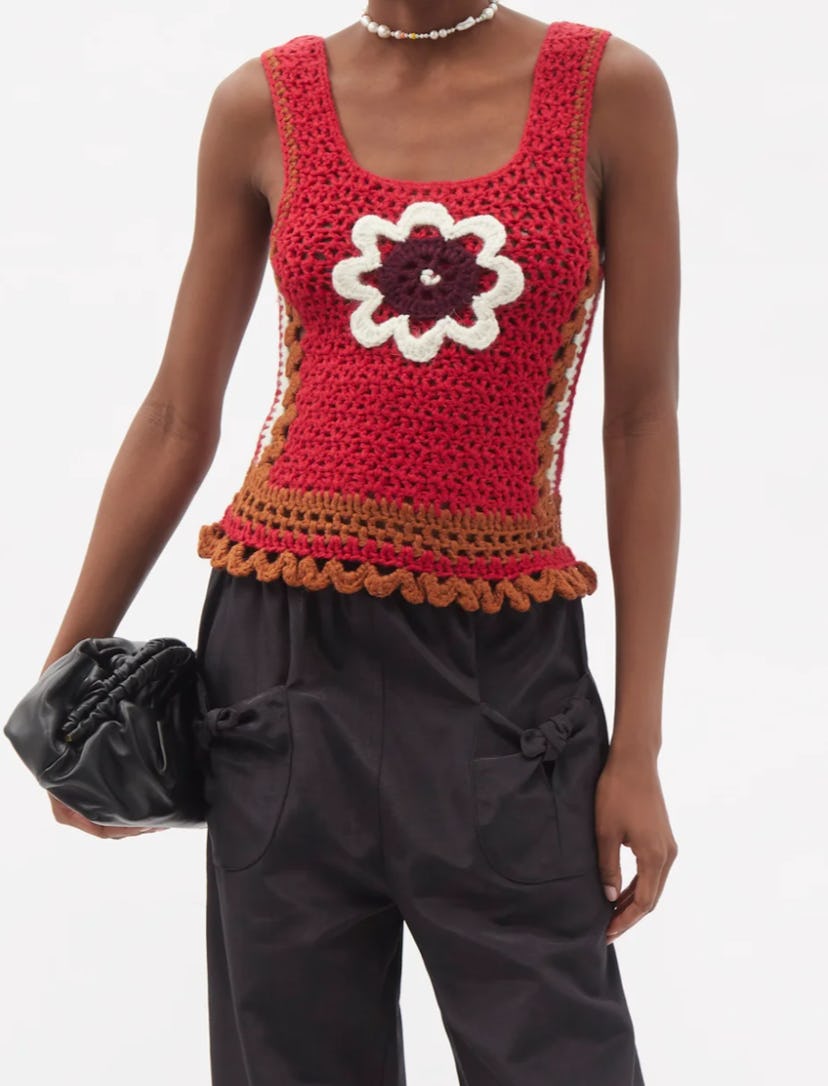 Daisy-Appliqué Crochet Top