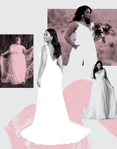 Various plus sized women posing in their wedding dresses