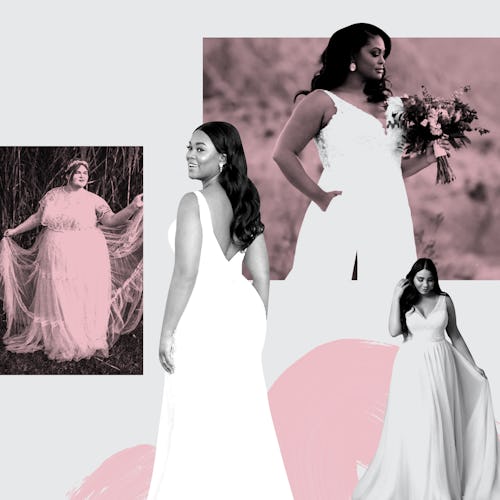 Various plus sized women posing in their wedding dresses