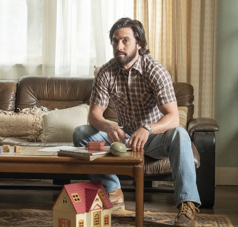 Milo Ventimiglia as Jack watching TV on This Is Us