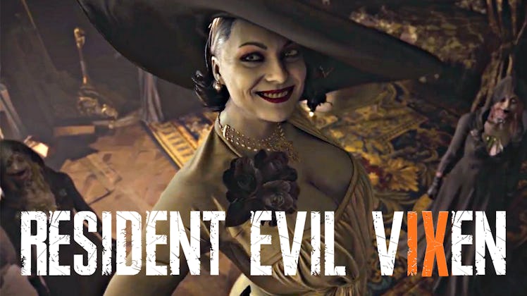 resident evil 9 vixen logo mock up with lady dimitrescu
