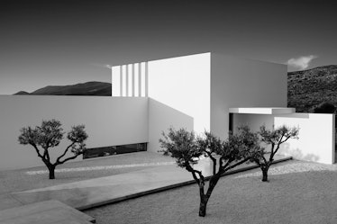 home exterior in black and white