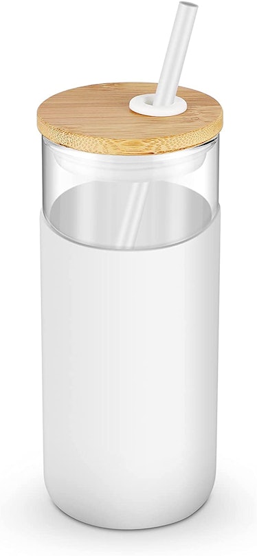 tronco Glass Tumbler with Bamboo Lid and Silicon Straw