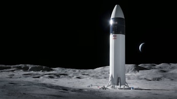 Illustration of SpaceX Starship human lander design that will carry the first NASA astronauts to the...