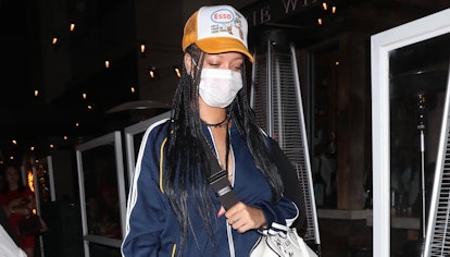 LOS ANGELES CA - APRIL 12:  Rihanna is seen at Wallys on April 12, 2021 in Los Angeles, California. 