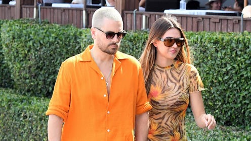 MIAMI FL - APRIL 7: Scott Disick and Amelia Hamlin are seen walking at the beach on April 7, 2021 in...