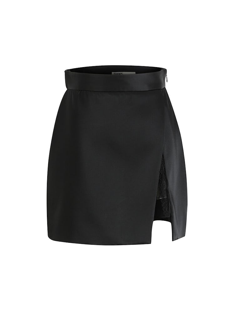 Satin Slit Mini Skirt in Black