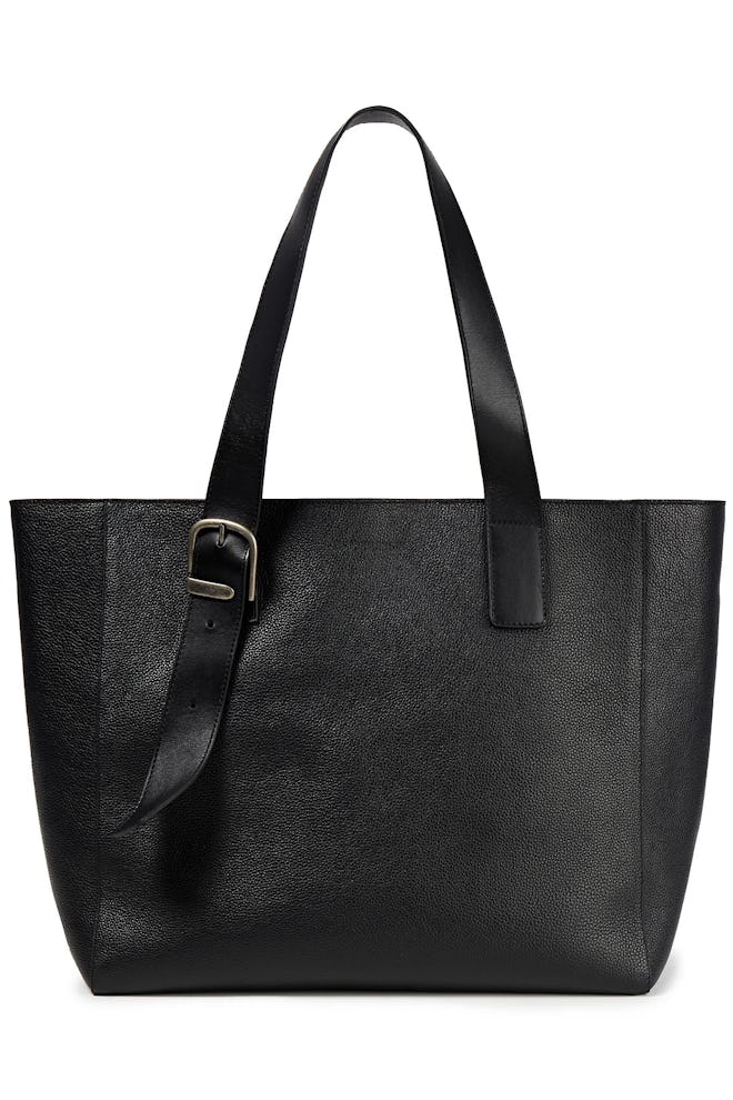 Buckle Detailed Pebble Leather Tote