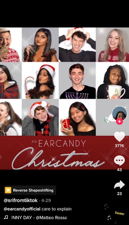 A woman hilariously tries the reverse shapeshifting effect TikTok with a holiday card. 