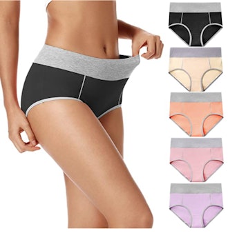 POKARLA High Waisted Cotton Stretch Briefs (5-Pack)