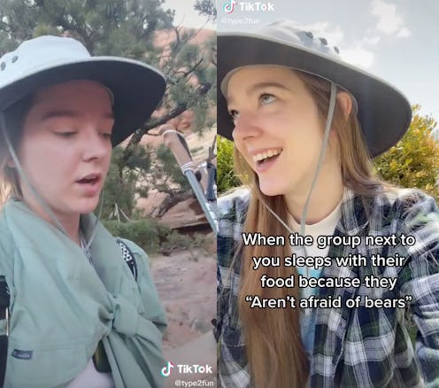 Woman on Appalachian Trail talking about day in the life of a thru hiker on TikTok.