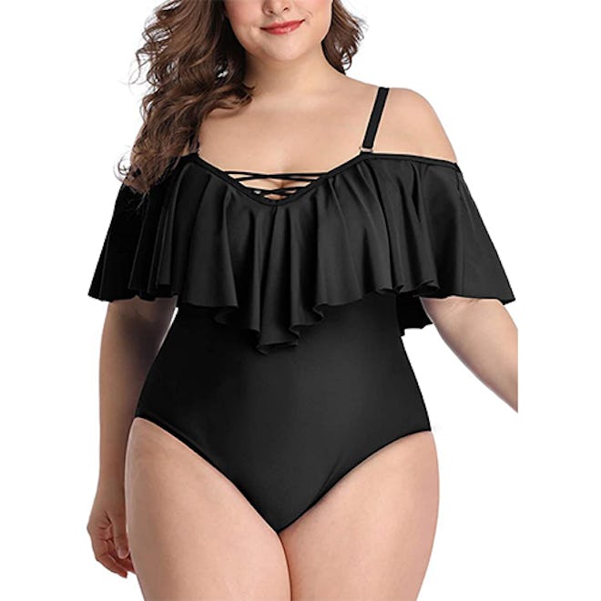 Daci Plus-Size Off The Shoulder Flounce One Piece Swimsuit