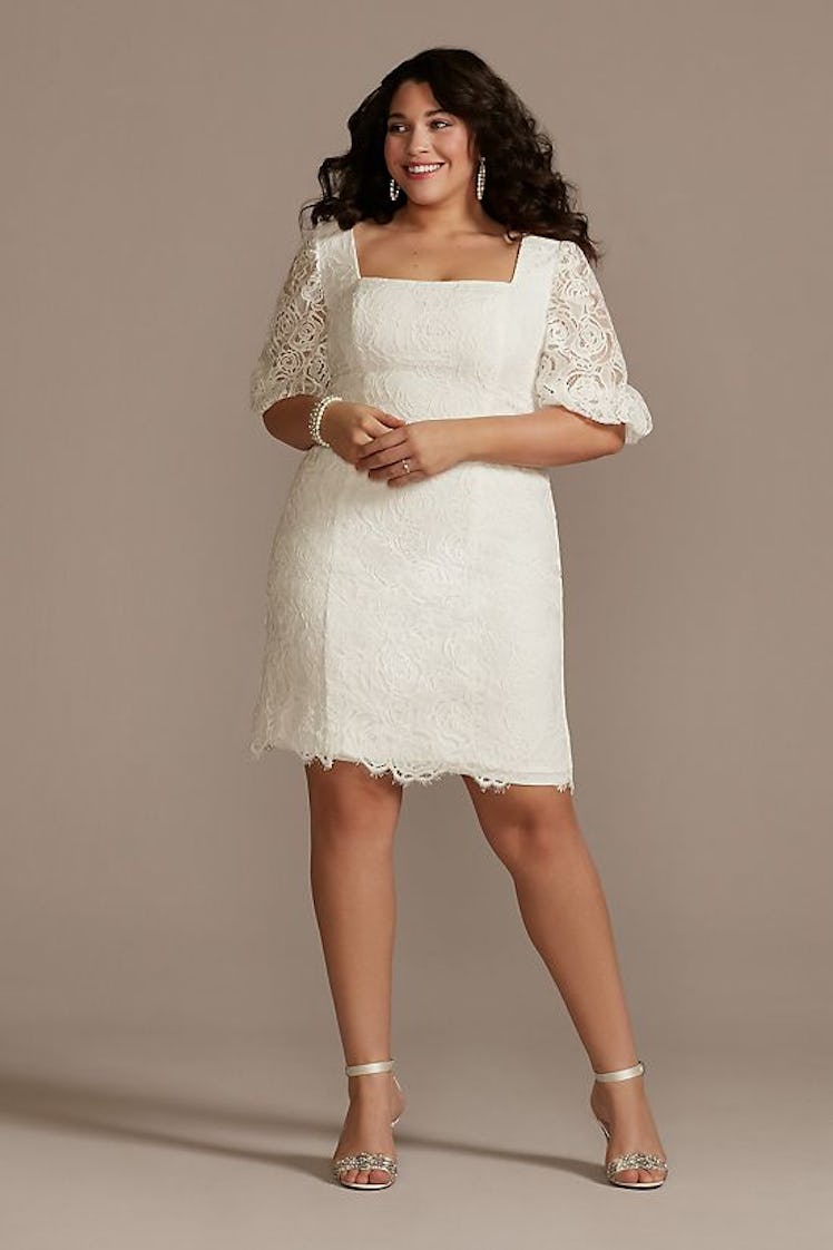 Lace Plus Size Mini Dress with Bubble Sleeve