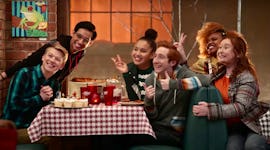 Disney+'s 'High School Musical' series characters playing games, activities, having fun at a restaur...
