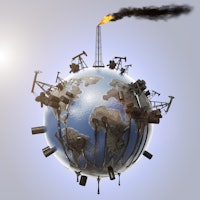 The concept of pollution of the planet with the oil industry from which oil flows and pollutes the e...
