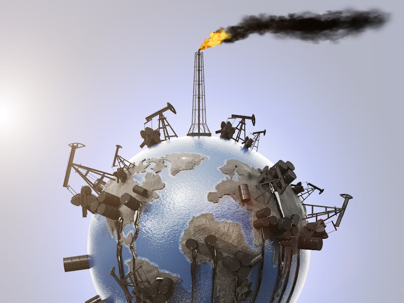 The concept of pollution of the planet with the oil industry from which oil flows and pollutes the e...