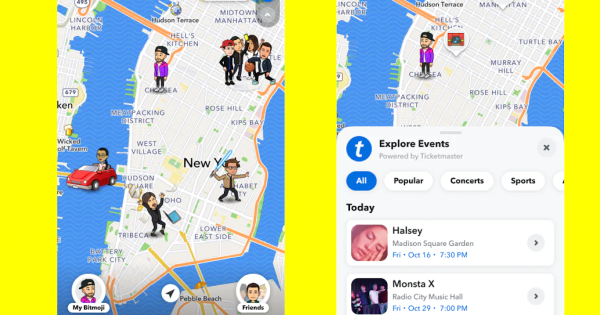 Snapchat Map Snapchat's New Map Layers Will Show Nearby Restaurants & Concerts