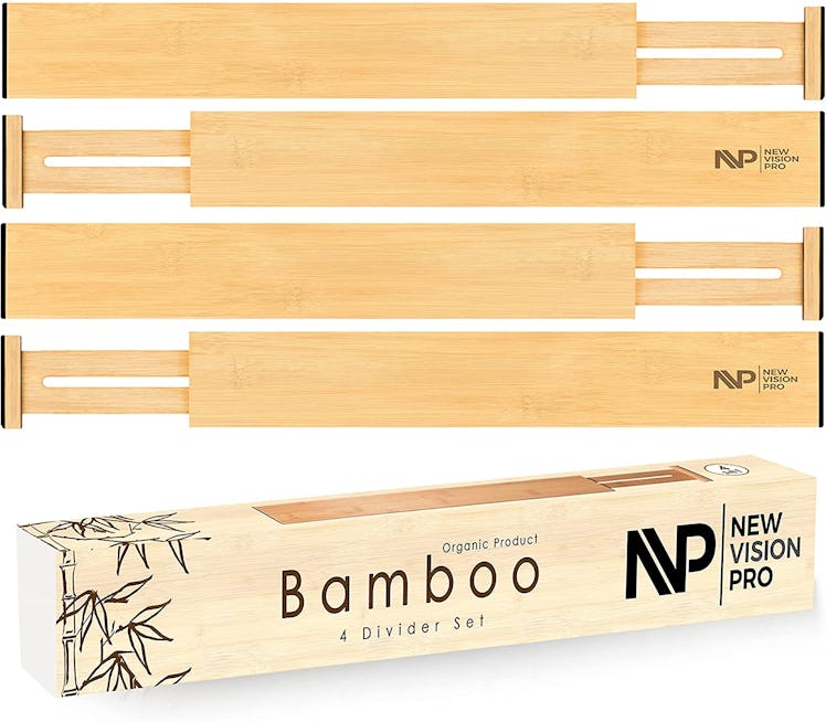 New Vision Pro Adjustable Bamboo Drawer Dividers (4-Pack)