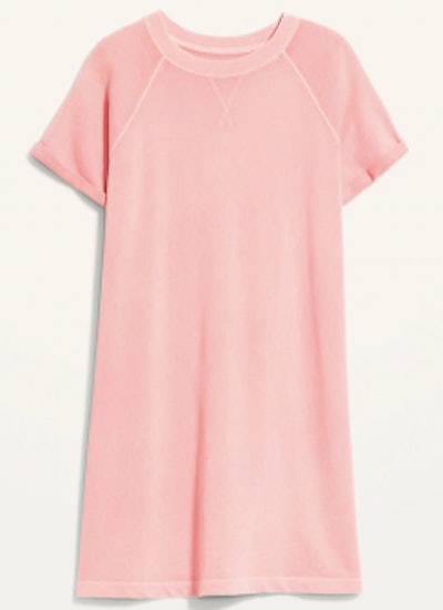Short-Sleeve Specially Dyed French-Terry Mini Sweatshirt Shift Dress
