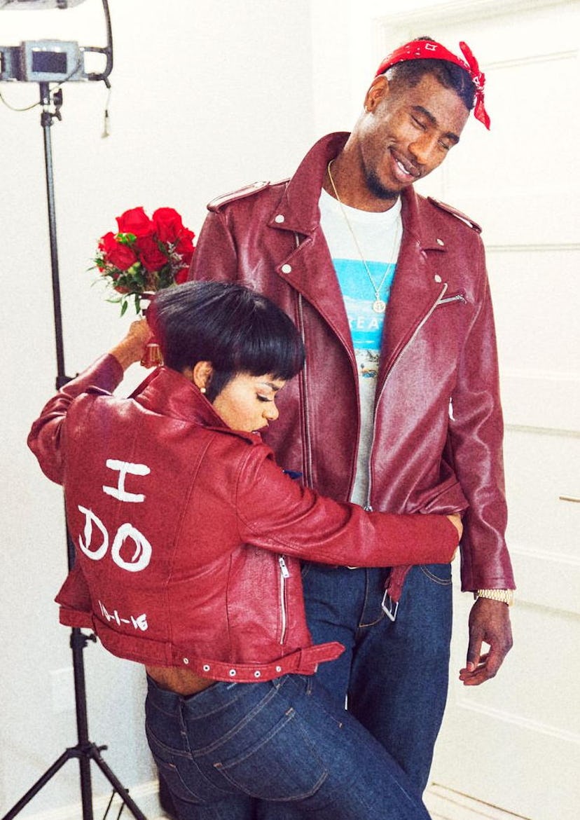 Teyana Taylor and Iman Shumpert got married while wearing red leather jackets.