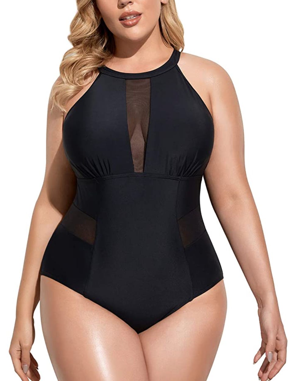 Daci Plus-Size High Neck Mesh Cutout Monokini