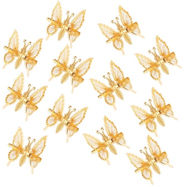 Gold Moving Butterfly Hair Barrettes (12 Pieces)
