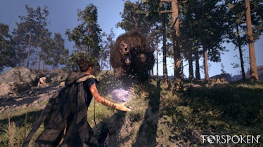 forspoken gameplay magic vs giant bear creature
